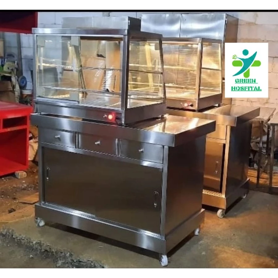 meja booth stainless warmer fried chicken 1 set ukuran 150cm Meja Display Jualan