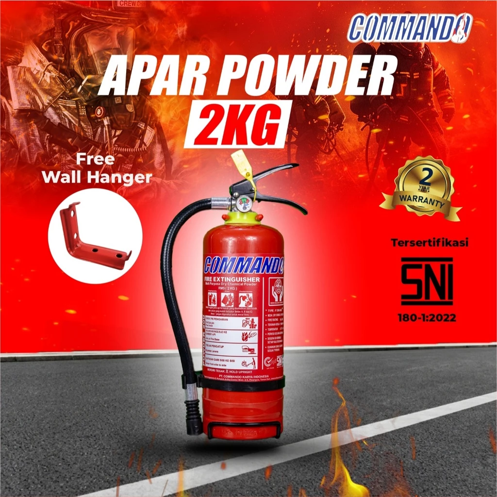 Tabung APAR SNI Powder 2 KG Commando / 2 KG Powder Pemadam Api Kebakaran Kantor Toko